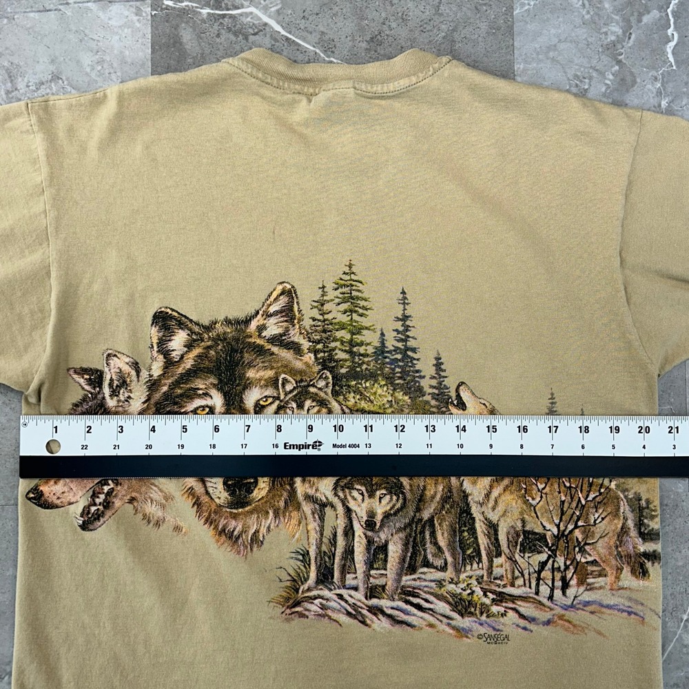 90s Vintage Wolf Graphic Tee Mens Large Double Sided Wrap AOP Nature Animals - Picture 7 of 13